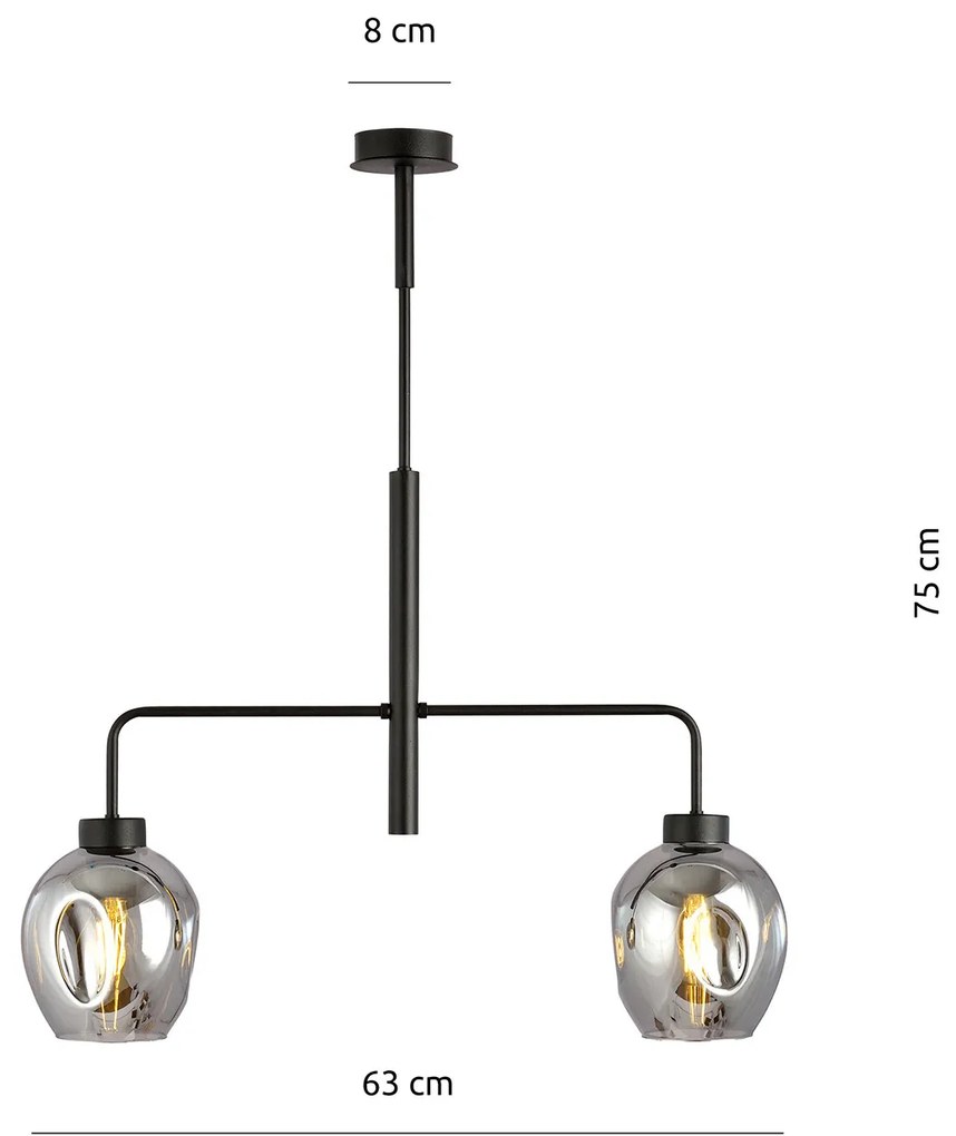 Lampadario Moderno 2 Luci Auriga In Accaio Nero E Vetro Fumè