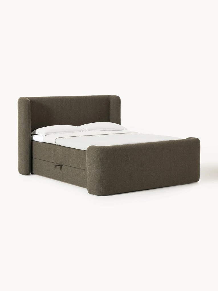 Letto boxspring in bouclé con contenitore Perla