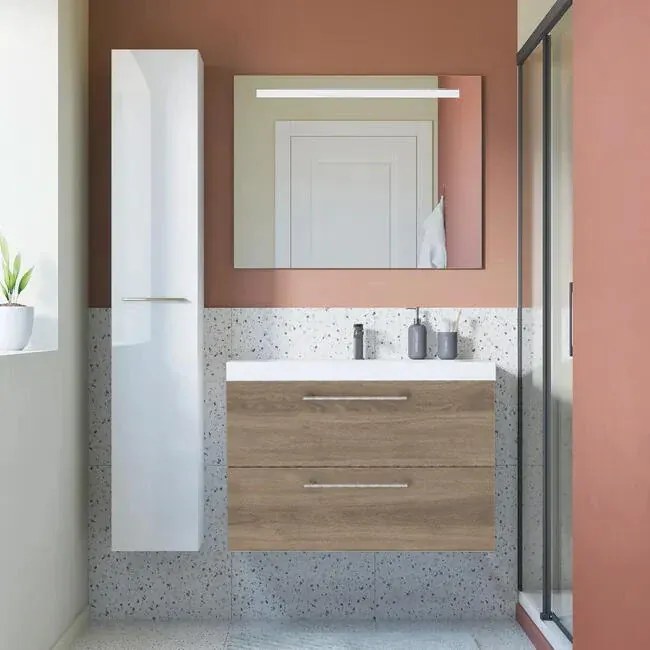 Mobile sottolavabo e lavabo Remix rovere charleston L 75 x H 58 x P 46 cm 1 vasca 2 cassetti