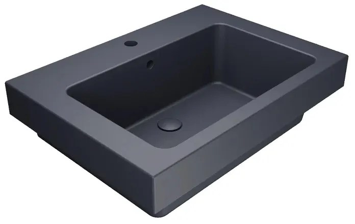 Lavabo da incasso con bordo a vista rettangolare vasca centrale Alaqua L 70 x H 25 x P 21 cm in ceramica grigio matt