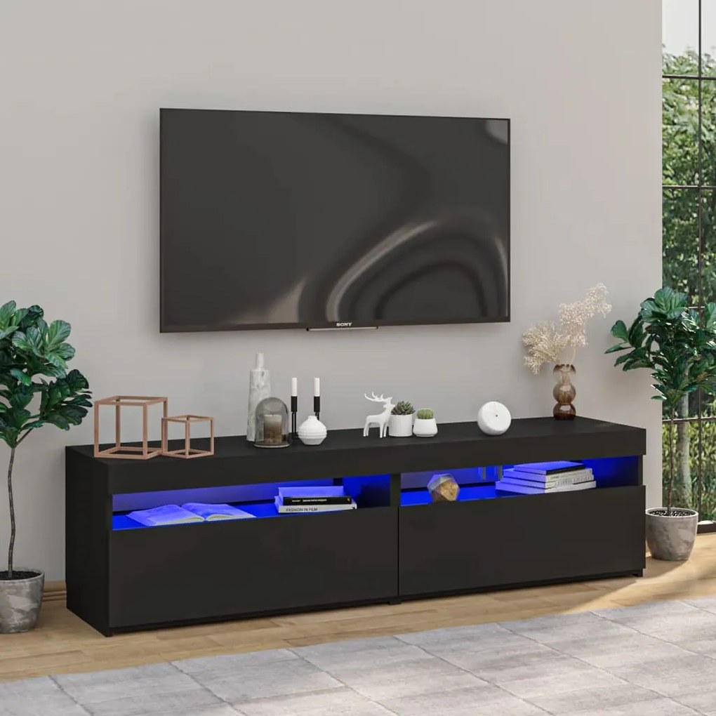 Mobili porta tv con luci led 2 pz nero 75x35x40 cm