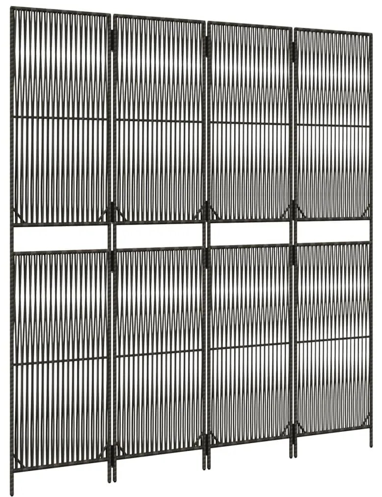 Divisorio per ambienti a 4 pannelli grigio in polyrattan