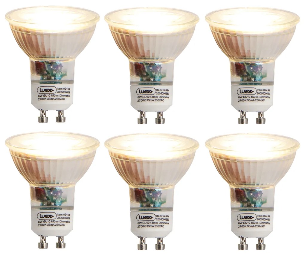 Set di 6 lampadine LED dimmerabili GU10 6W 450lm 2700K