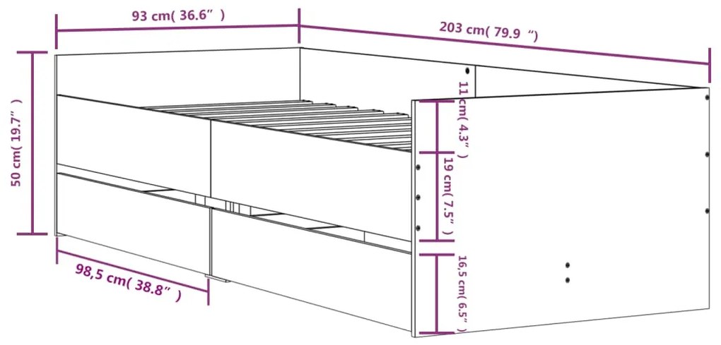 Giroletto con Cassetti Grigio Sonoma 90x200 cm