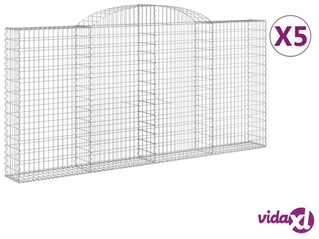 vidaXL Cesti Gabbioni ad Arco 5 pz 300x30x140/160 cm Ferro Zincato