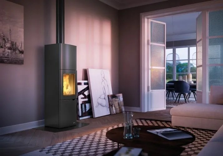 Stufa A Legna 8kw Ventilata Canalizzabile Et4w con telecomando Acciaio Antracite Palazzetti Eva S 805300610