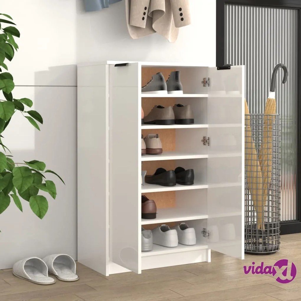 vidaXL Scarpiera Bianco Lucido 59x35x100 cm in Legno Multistrato