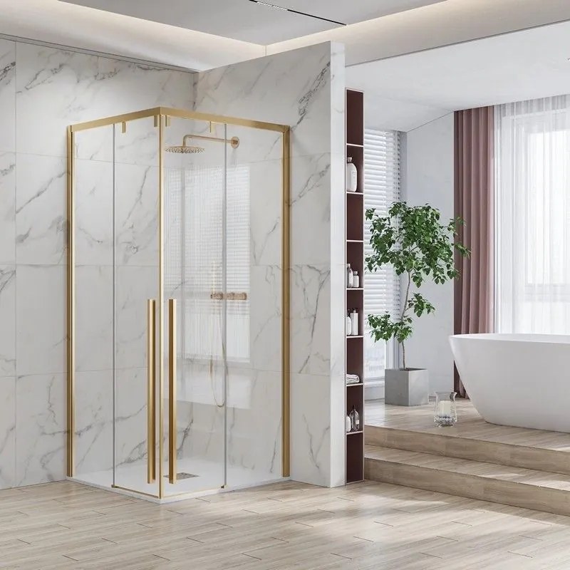 Kamalu - Box doccia 70x70 colore oro satinato doppio scorrevole vetro 8mm | KSA1000G