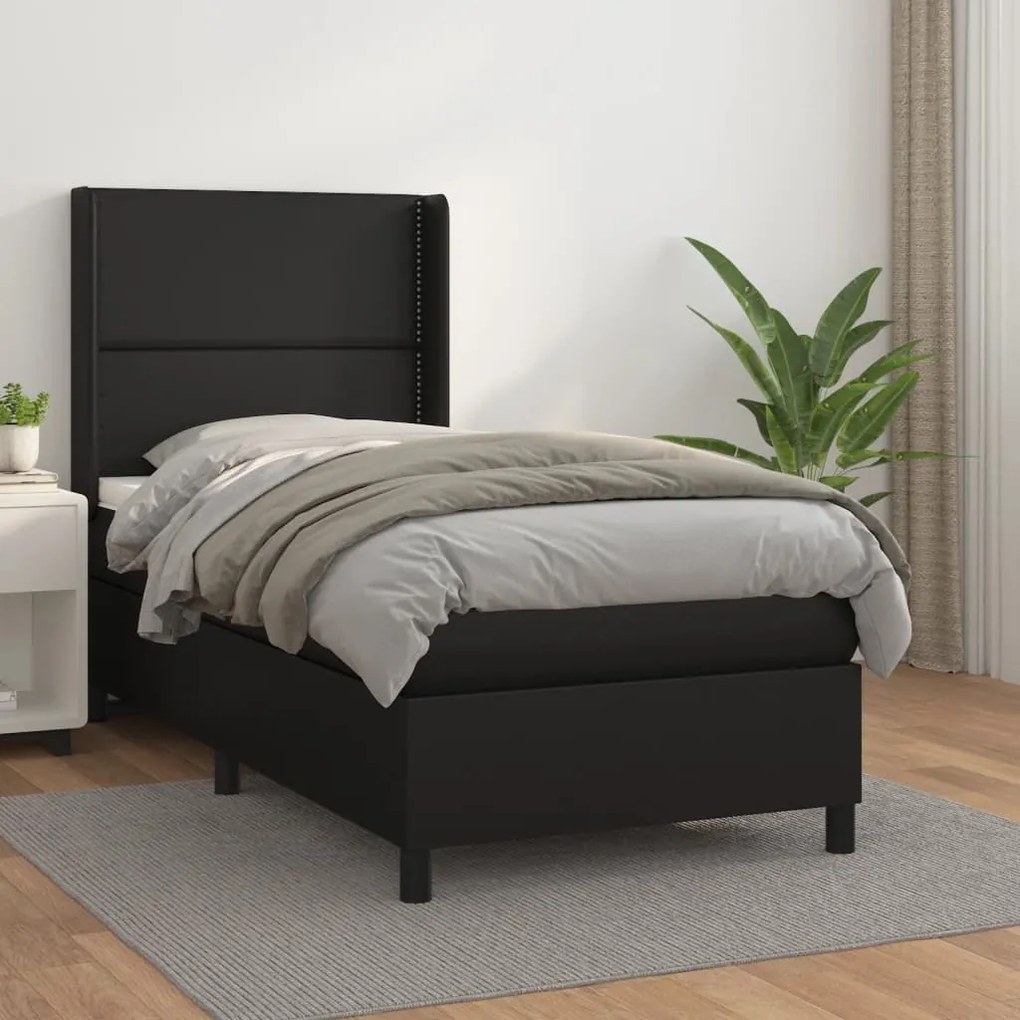 Giroletto A Molle Con Materasso Nero 90x200 Cm İn Similpelle /