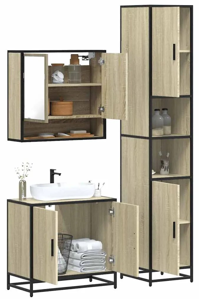 Set Mobili Da Bagno 3 Pz Rovere Sonoma İn Legno Multistrato /
