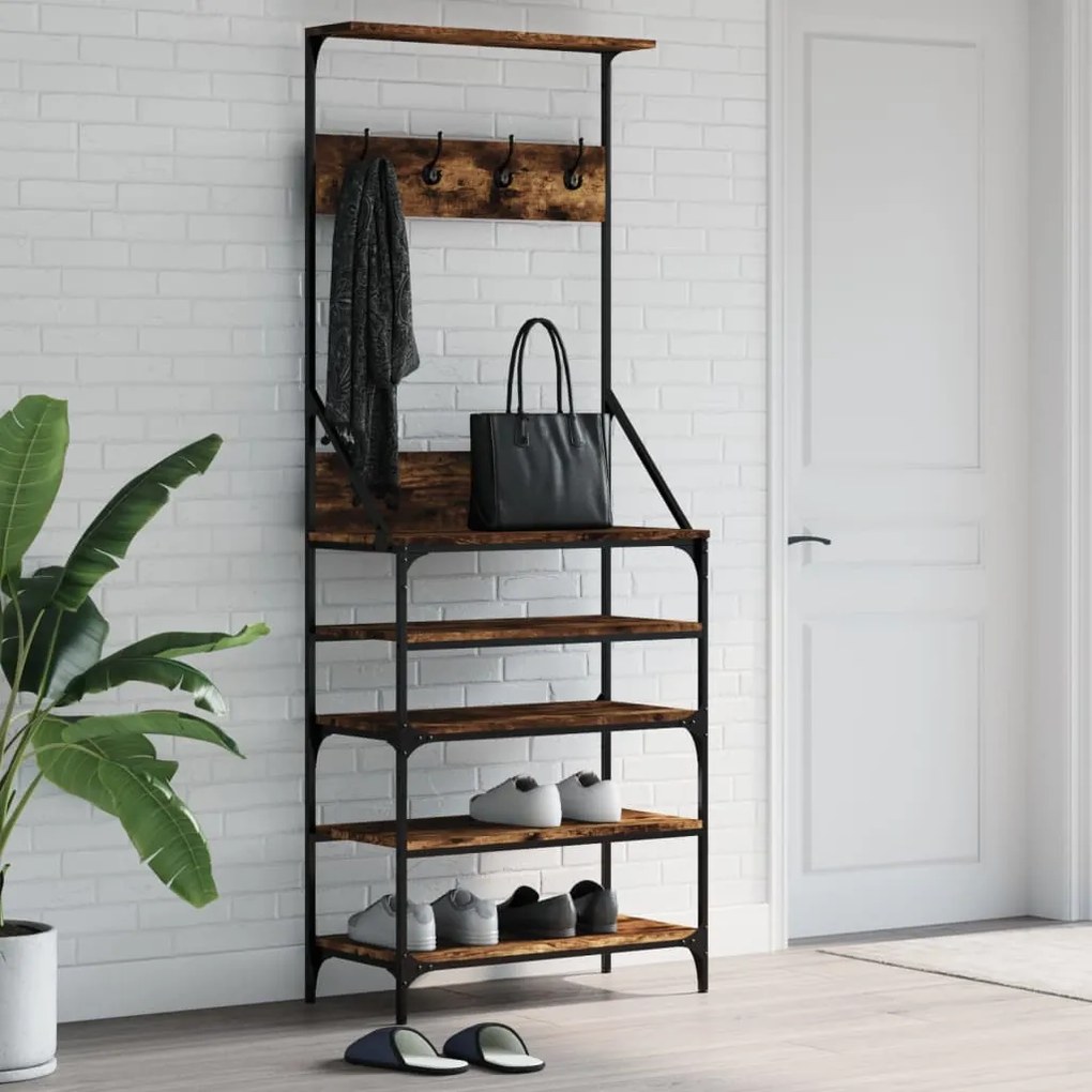 Appendiabiti Con Porta Scarpe Rovere Fumo 70x34x184 Cm /