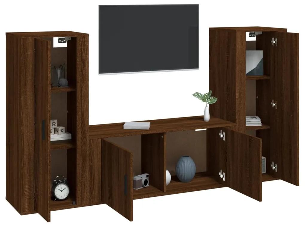 Set mobili porta tv 3 pz rovere marrone in legno multistrato
