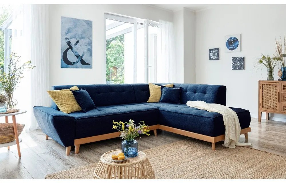 Divano letto angolare blu navy L, angolo destro Dazzling Daisy - Miuform
