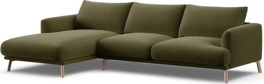 Divano angolare verde (con penisola a sinistra/con chaise lounge) con rivestimento in velluto Naomi – Micadoni