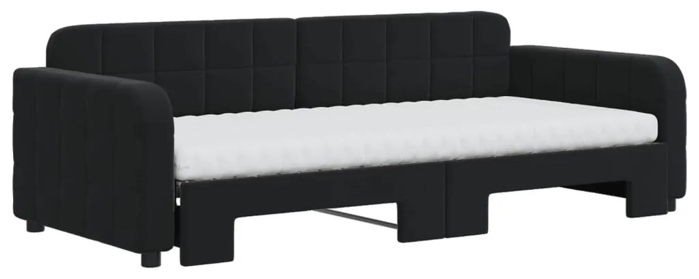 Divano letto estraibile con materassi nero 90x200 cm velluto