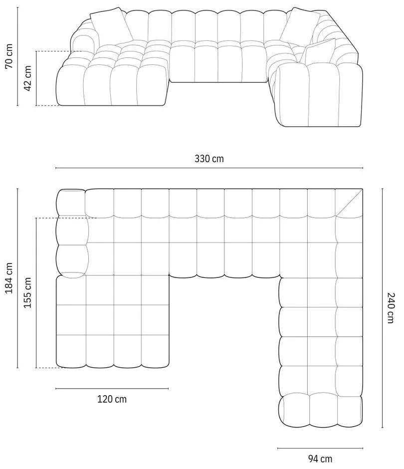 Divano angolare verde (con penisola a destra/a U) con rivestimento in ciniglia Treno – Cosmopolitan Design