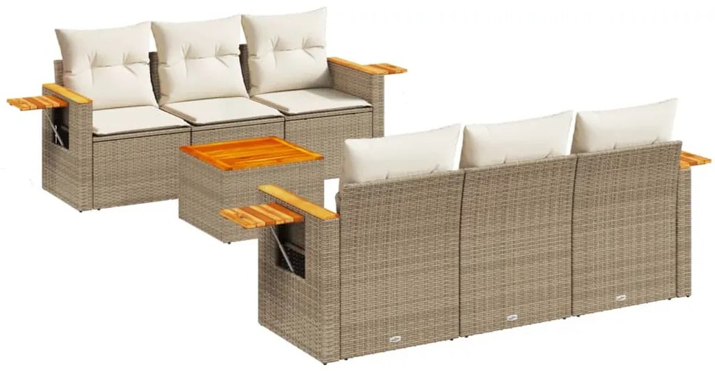 Set divani da giardino 7 pz con cuscini beige in polyrattan