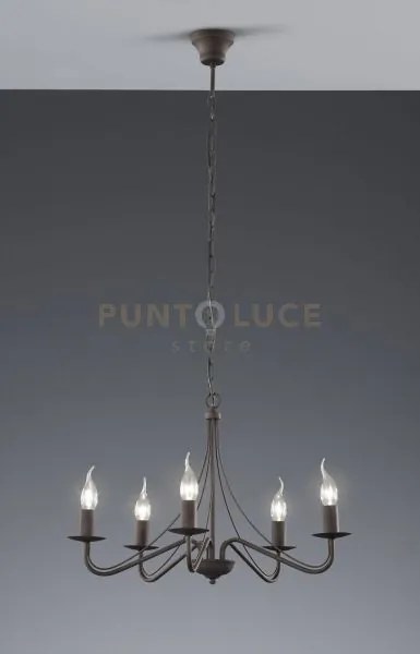 Country lampadario 5 luci attacco e14 colore ruggine d.55cm