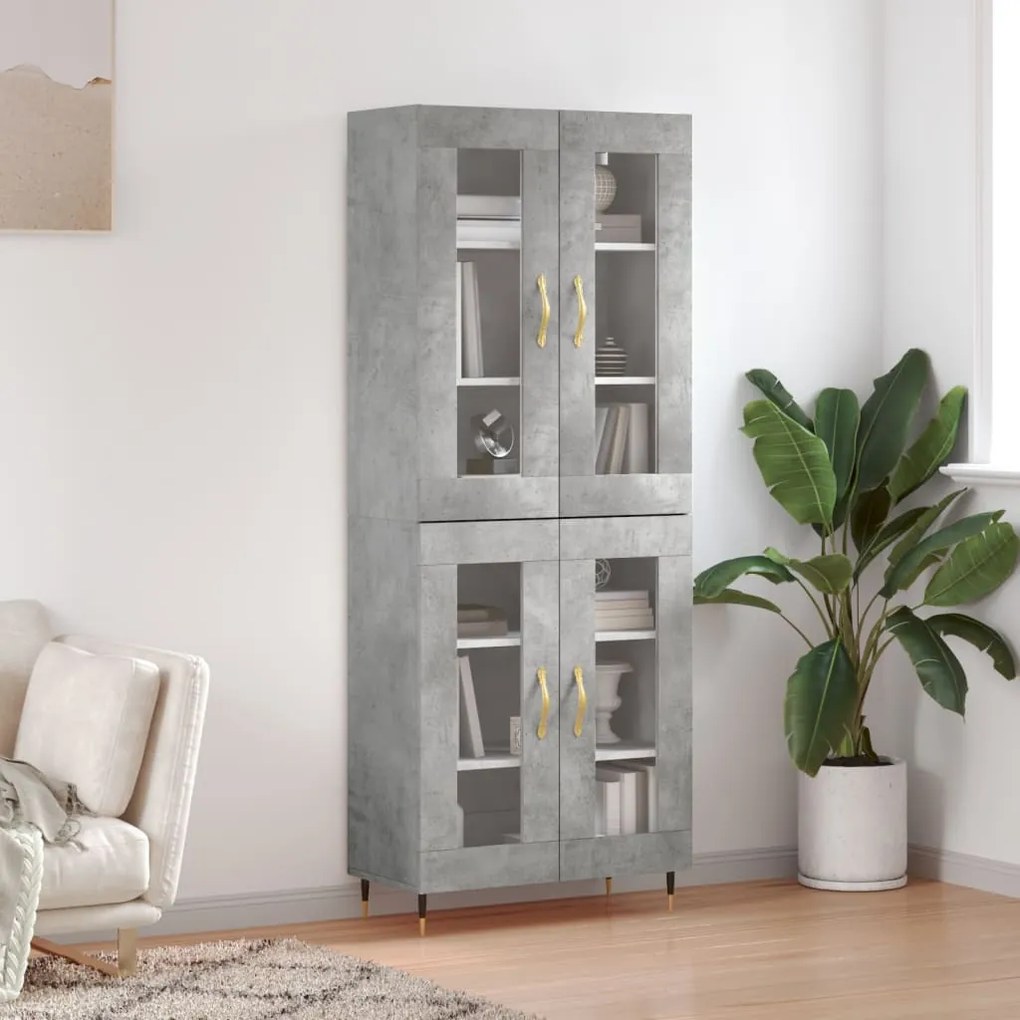 Credenza Grigio Cemento 69,5x34x180 Cm İn Legno Multistrato /