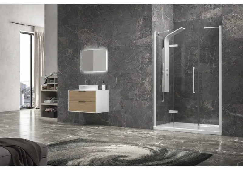 Kamalu - Porta doccia 180cm battente e 2 fissi colore bianco | KT6000B