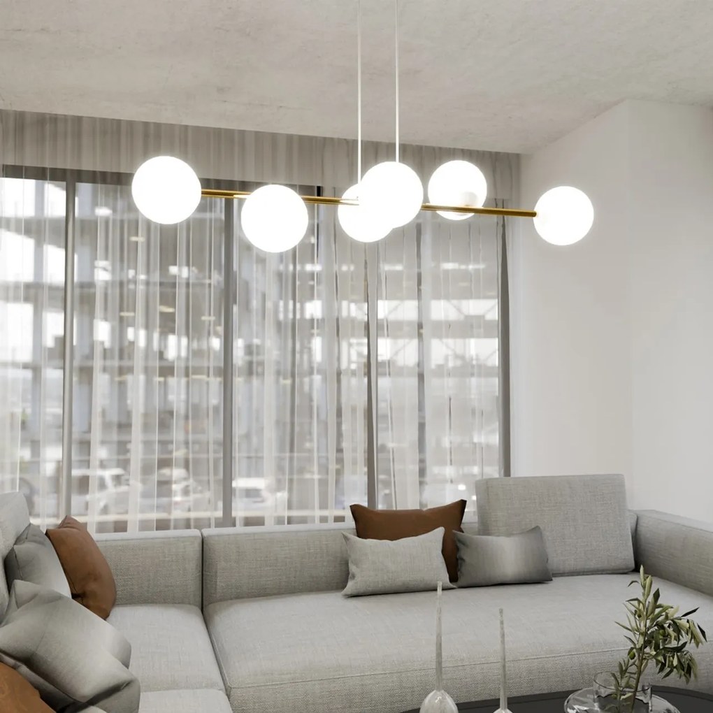 Lampadario a sospensione GRAVITY 6 Nero/Bianco e Oro 6xE14