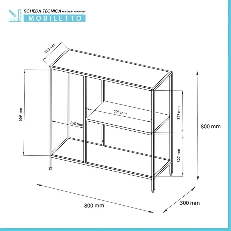 Mobile multiuso 80x80h cm in metallo grigio con vano e ripiani a giorno Jungle