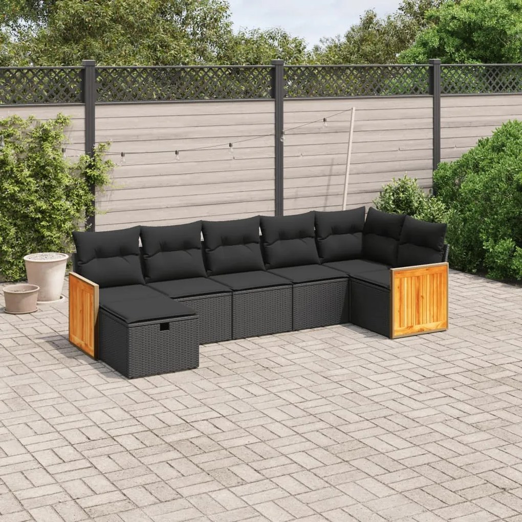 Set divani da giardino con cuscini 7pz nero polyrattan