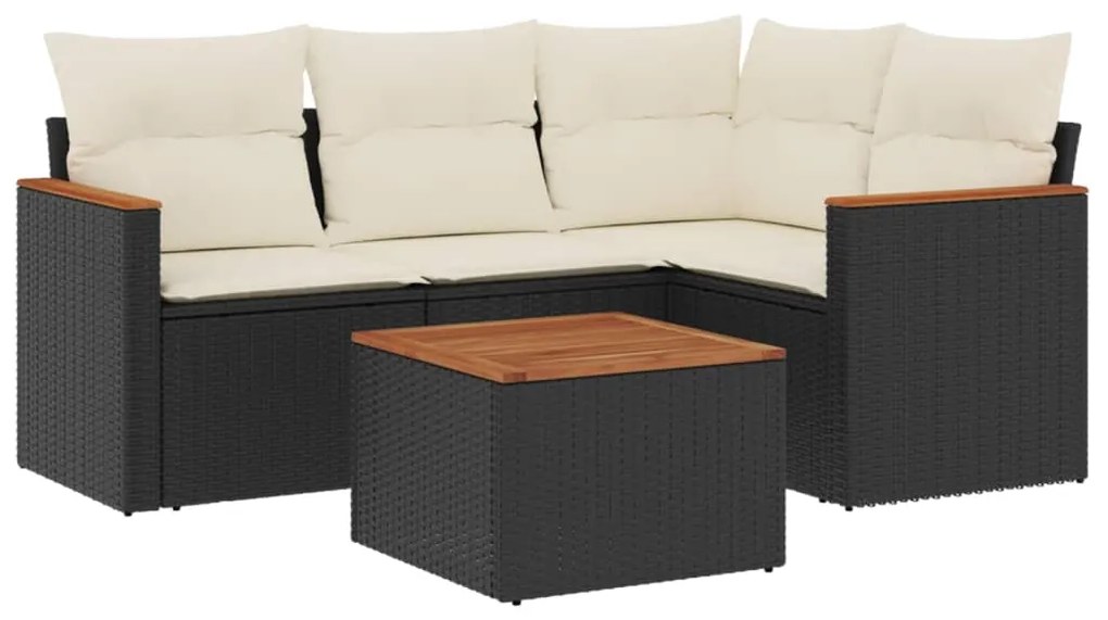 Set Divani da Giardino 5 pz con Cuscini in Polyrattan Nero