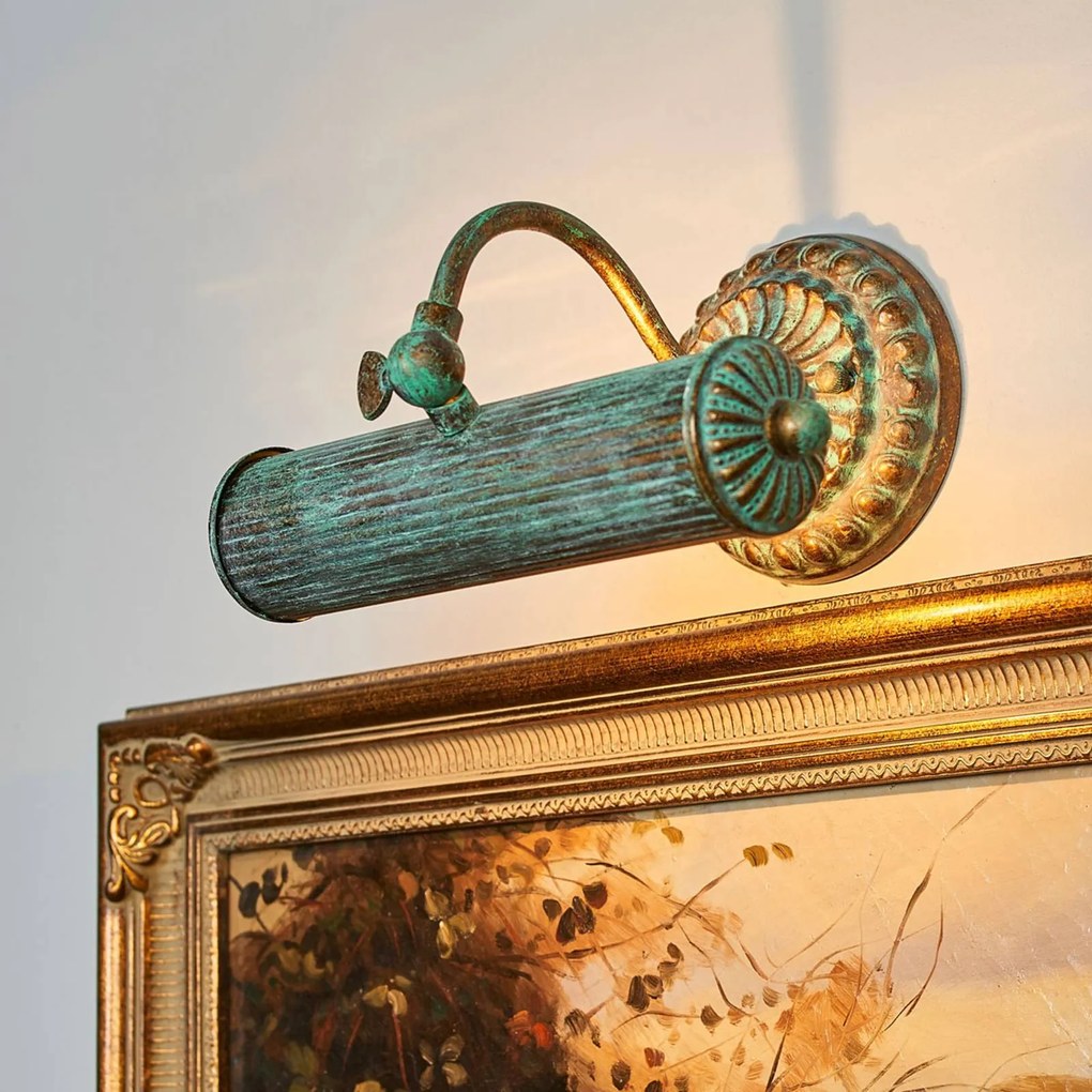 Lampada per quadri Lindby Beno, 25 cm, metallo, tensione E14 verde Beno Lindby, dimmerabile, Bronzo / Ottone antico, Soggiorno / Sala da pranzo, Metallo, Antico, Applique