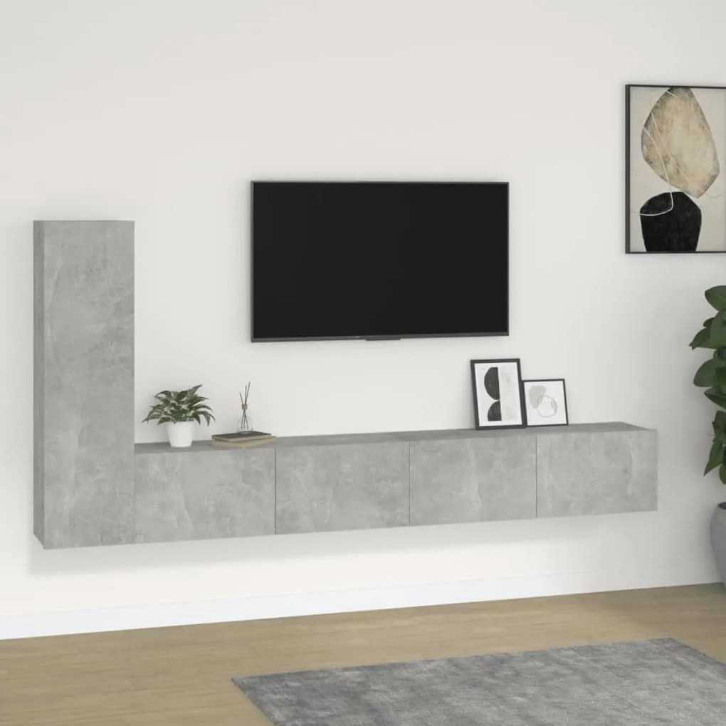 Set Di Mobili Porta Tv 3 Pz Grigio Cemento İn Legno Multistrato /