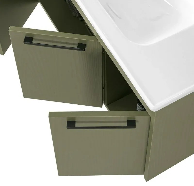 Mobile bagno sospeso 100 cm verde effetto legno con armadietto a specchio Sofia
