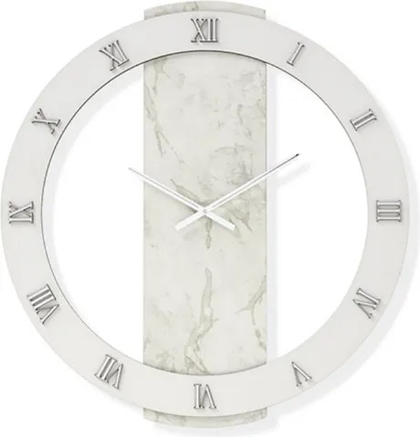 Orologio rotondo D80 cm NOAH in legno rivestito con parato Argento