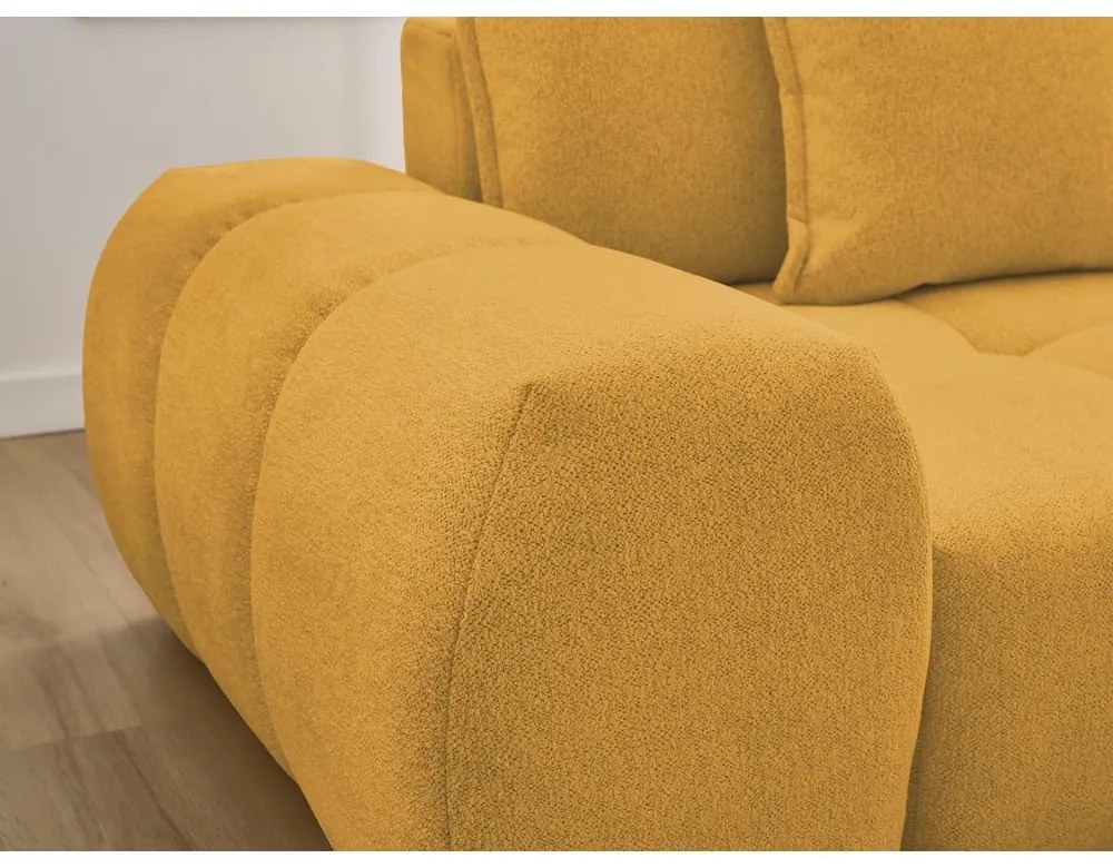 Divano angolare color senape allungabile e con contenitore (penisola a destra/chaise lounge) con rivestimento in ciniglia Everest – Bobochic Paris