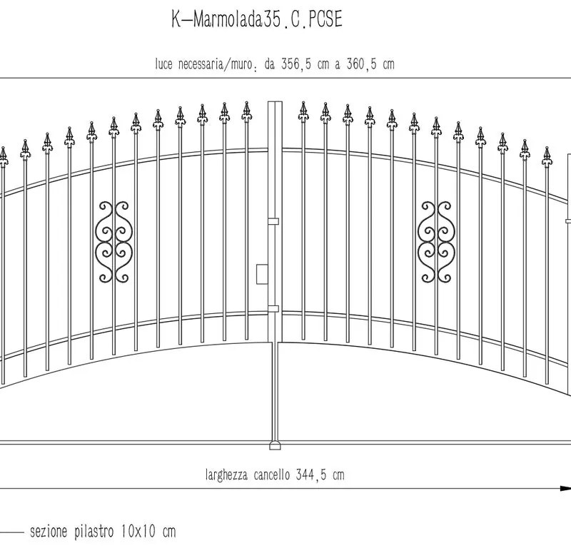 Cancello manuale con serratura elettrica Marmolada in ferro, apertura centrale, L 358.5, H 165-195 cm, di colore ruggine