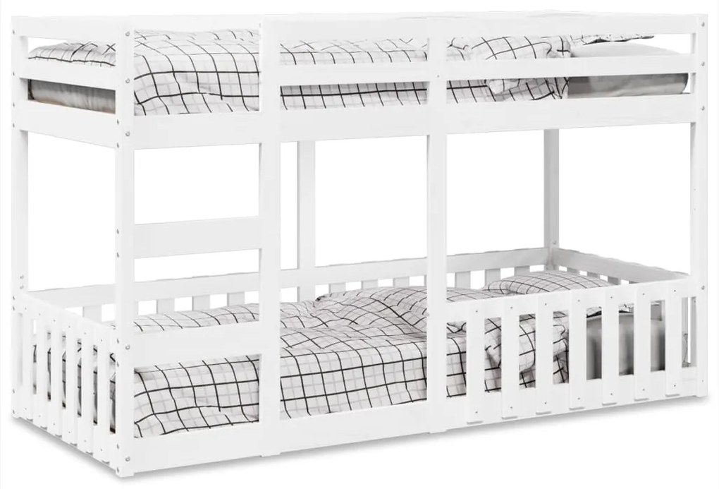 Letto A Castello Bianco 80x200 Cm İn Legno Massello Di Pino /