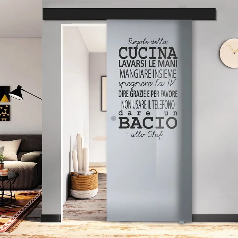 Porta scorrevole Regole Tel. in vetro multicolore, L 88 x H 215 cm, con binario Atelier nero Destra