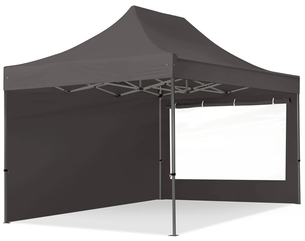 TOOLPORT 3x4,5m gazebo pieghevole con laterali (finestre panoramiche), PREMIUM acciaio, grigio scuro - (600054)