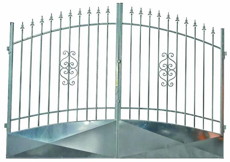 Cancello Emilius in ferro, apertura centrale, L 300, H 165-195 cm, di colore grigio