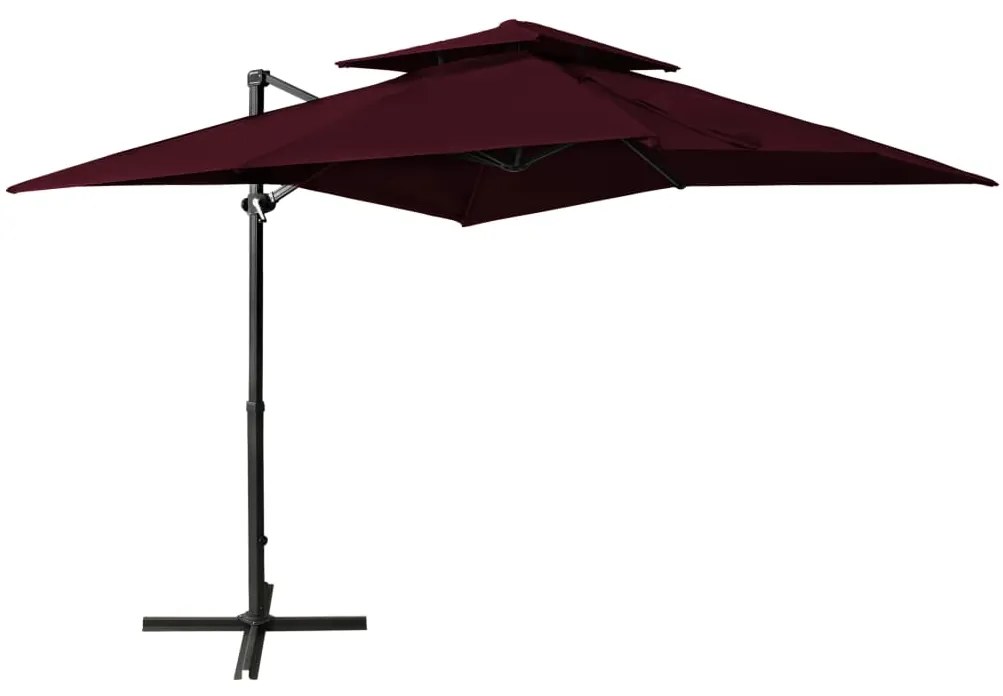 Ombrellone A Sbalzo Con Doppia Copertura 250x250 Cm Bordeaux /