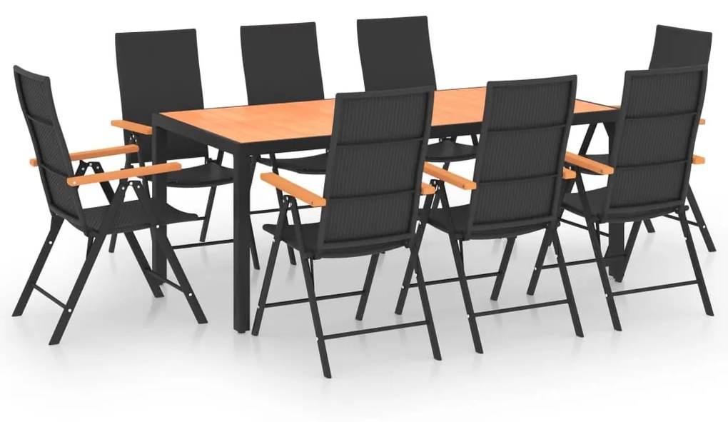 Set da pranzo da giardino 9 pz nero e marrone
