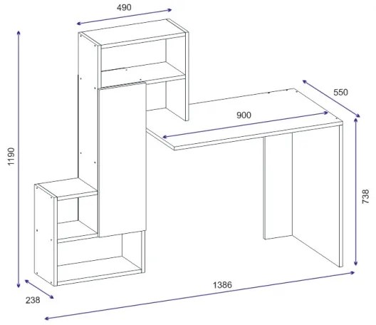 Tavolo da lavoro con mensola IRMAK 119x138,6 cm bianco