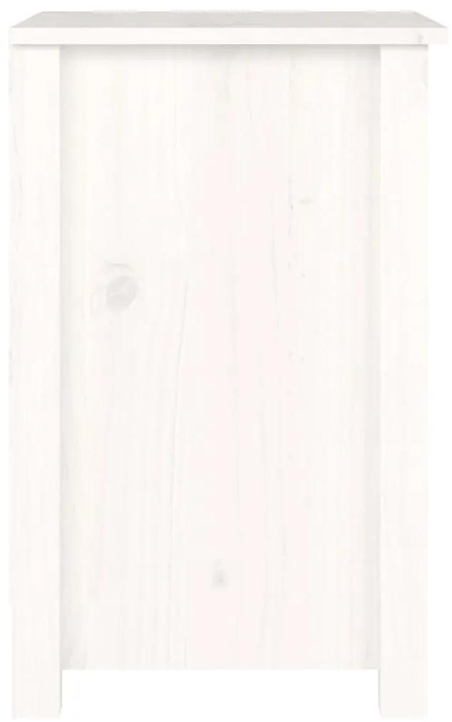 Comodini 2 pz bianchi 40x35x55 cm in legno massello di pino