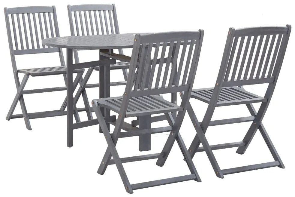 Set Da Pranzo Per Giardino 5 Pz Legno Massello Di Acacia Grigio /