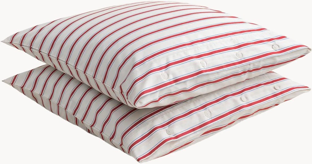 Set di 2 federe in percalle di cotone Striped Coral