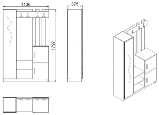 Mobile Ingresso Con Scarpiera Appendiabiti E Specchio 113x35x180 Rovere E Antracite Roger