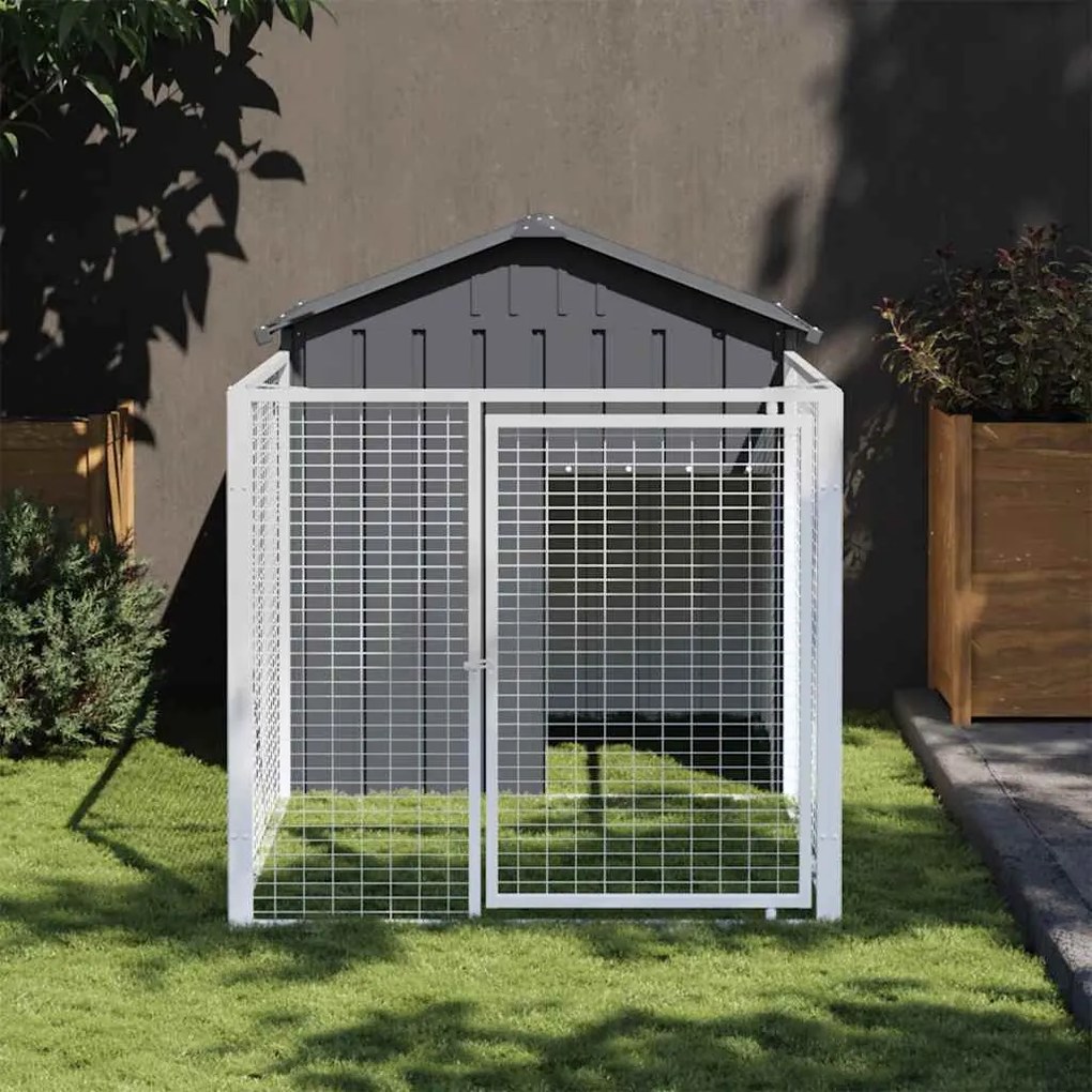 Casetta Cani Con Corsa Antracite 117x201x123 Cm Acciaio Zincato /