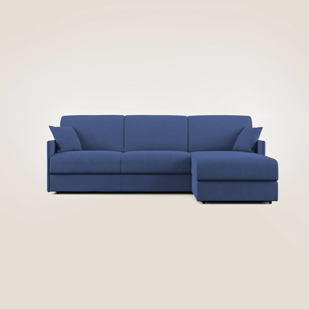 Evans Divano letto angolare con penisola in morbido tessuto impermeabile T02 blu 272 cm Destro (mat. 160x197)