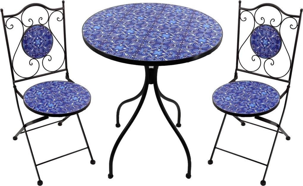 AVEIRO - set due sedie pieghevoli e tavolo rotondo con decori