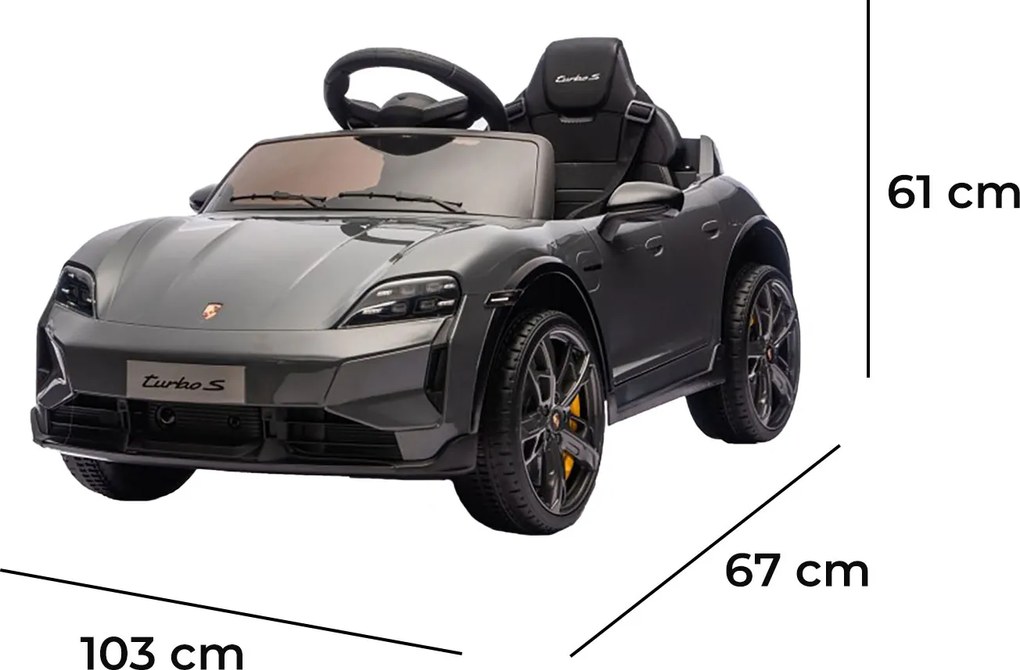 Macchina Elettrica per Bambini Porsche Taycan Turbo S 12V con Telecomando Bluetooth Luci LED e Tappetini Nero...