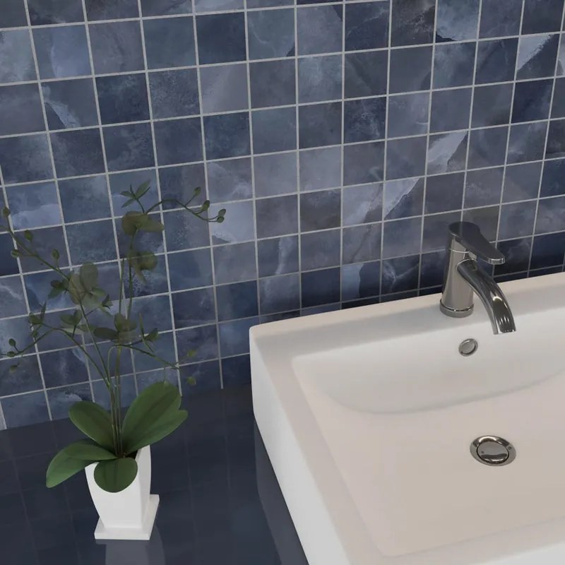 Piastrella Mosaico in gres porcellanato Venus Blue Quadrati blu lucido L 6.5 x L 33cm x Sp. 9 mm, 7 pezzi